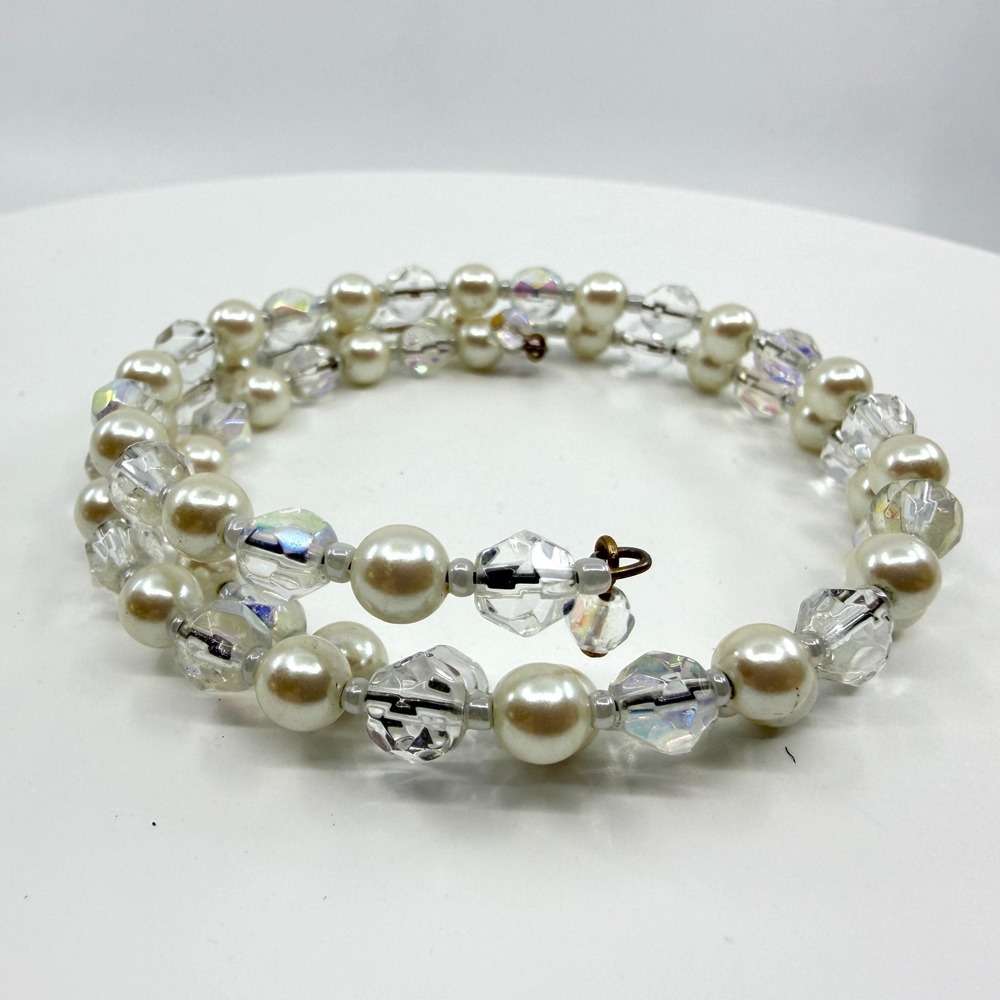 Faux Pearl & Crystal Wrap Bracelet - Stackable Boho Chic